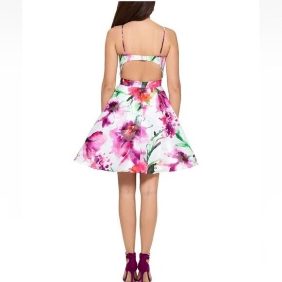 NWOT Xscape White Pink Floral Fit and Flare Mini Dress 12 - Picture 2 of 14